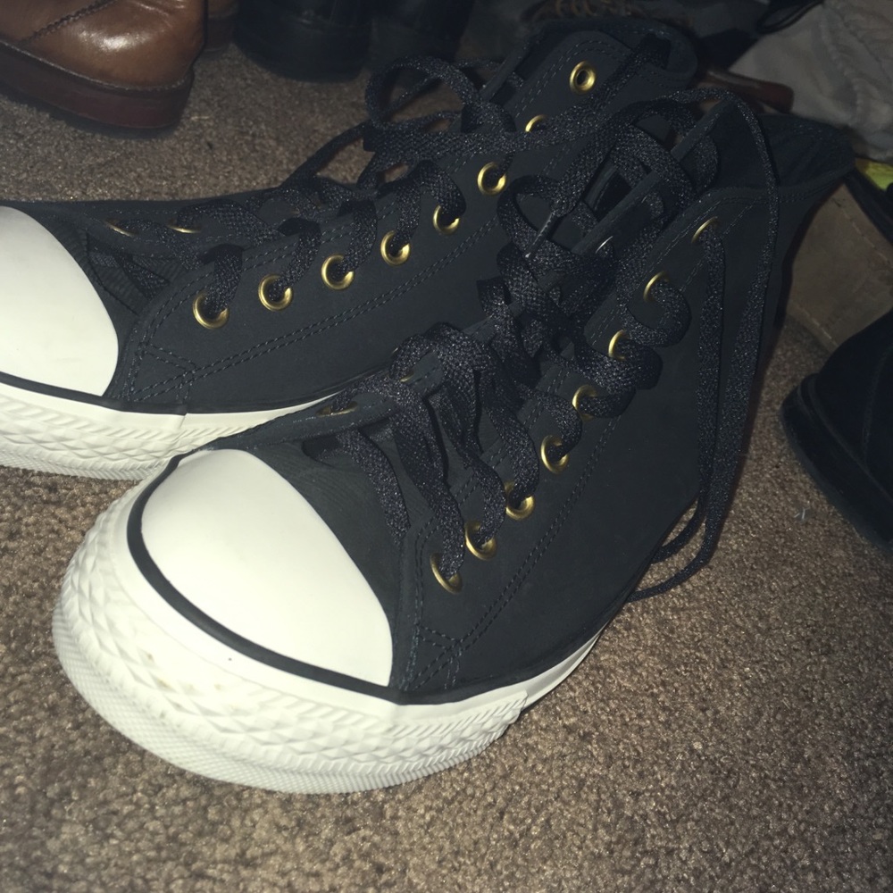 Black high top leather converse