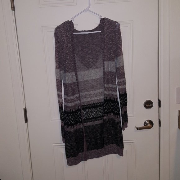 Maurices Sweaters - Long purple, gray, and black hooded sweater