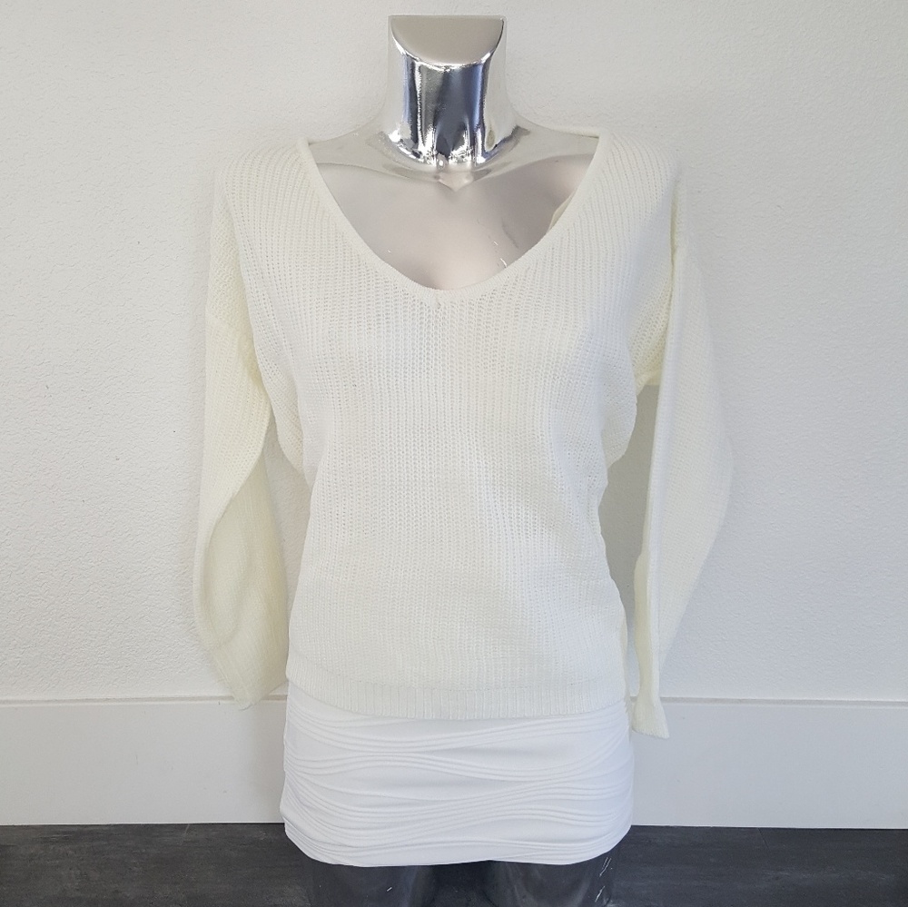 White High Low Sweater Long Sleeve