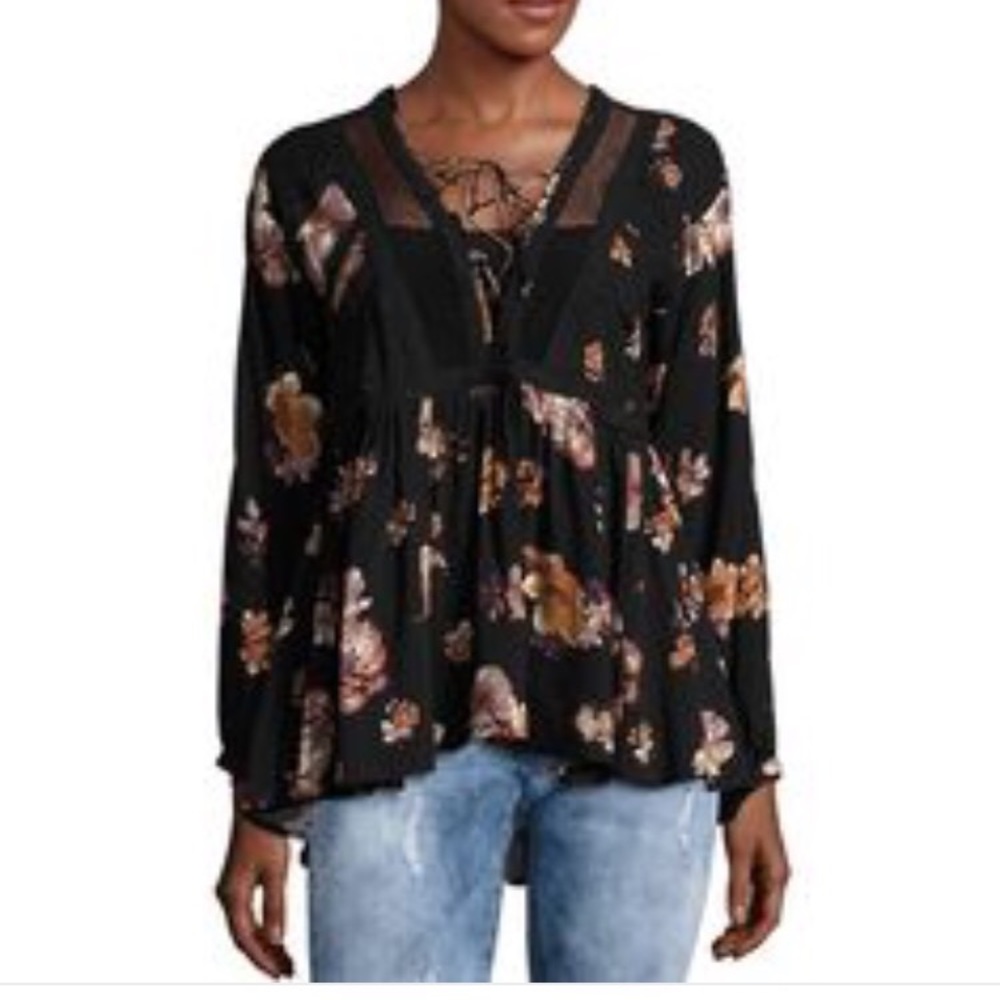 Vintage Havana floral print lace up top Size Small