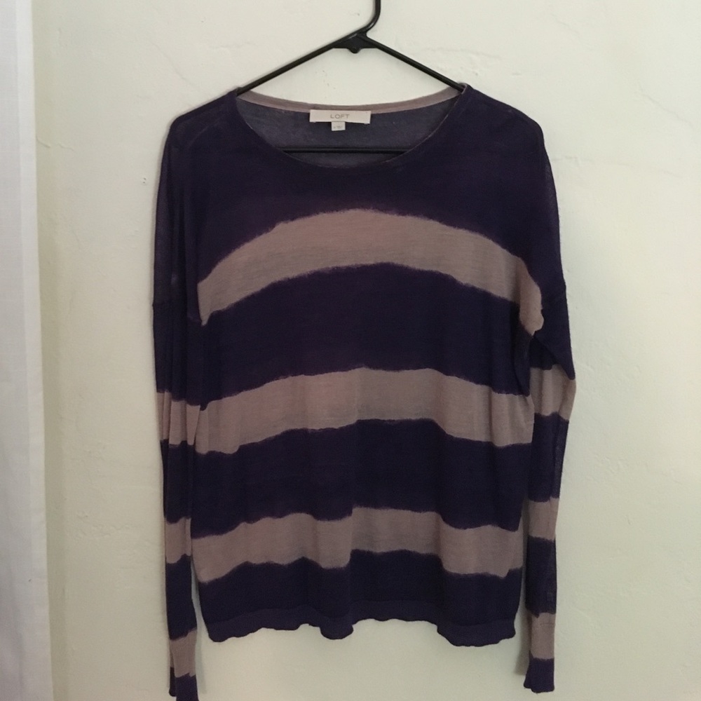 Loft purple and tan striped sweater size medium