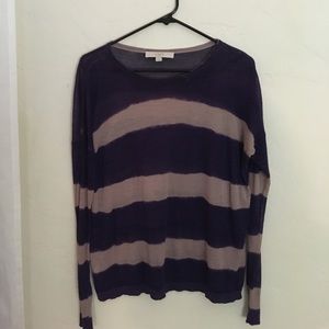 Loft purple and tan striped sweater size medium