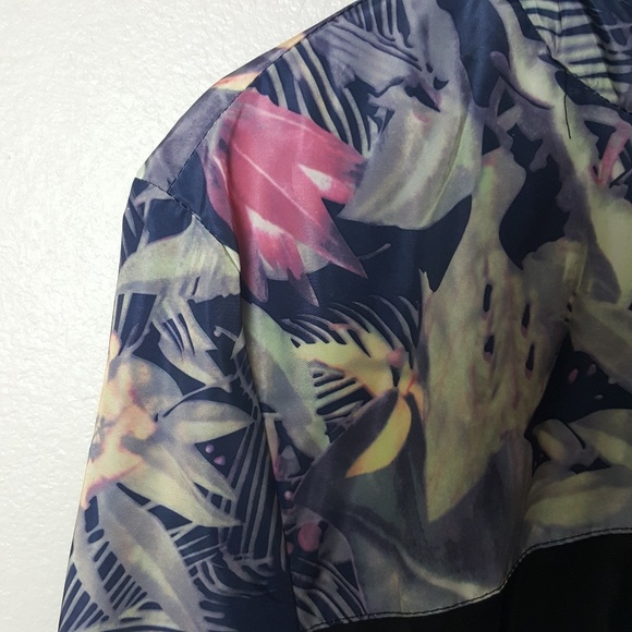 Unisex Windbreaker Floral and Solid Black - Picture 3 of 4