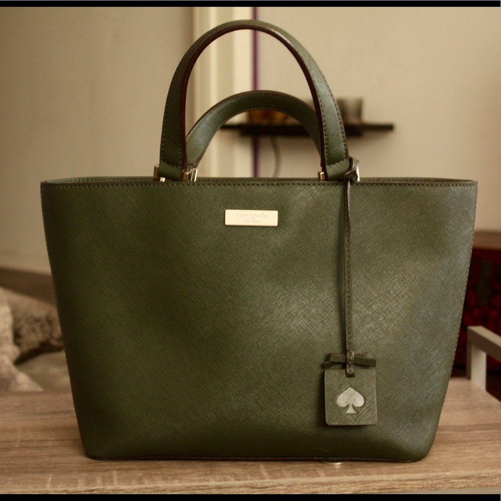 Olive green Kate Spade leather tote bag