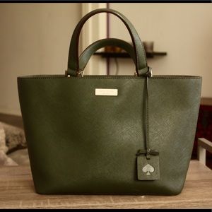 Olive green Kate Spade leather tote bag