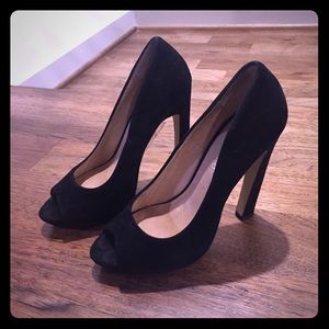 4” ALDO black suede peep toe pumps.