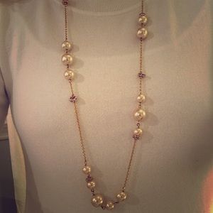 JCrew pearl/stone/gold long necklace
