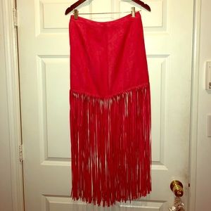 H&M red suede skirt with fringe detail