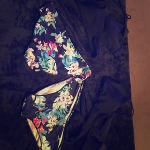 Navy/floral wrap bikini