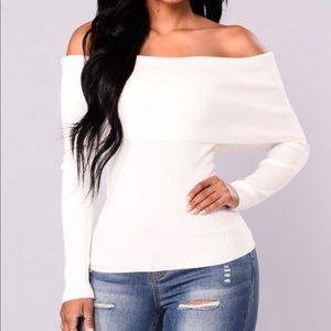 Off the shoulder white sweater shirt
