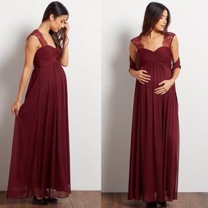 Maternity burgundy formal chiffon gown