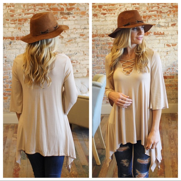 ✨LAST ✨ Taupe cross cross front asymmetrical tunic - Picture 2 of 5