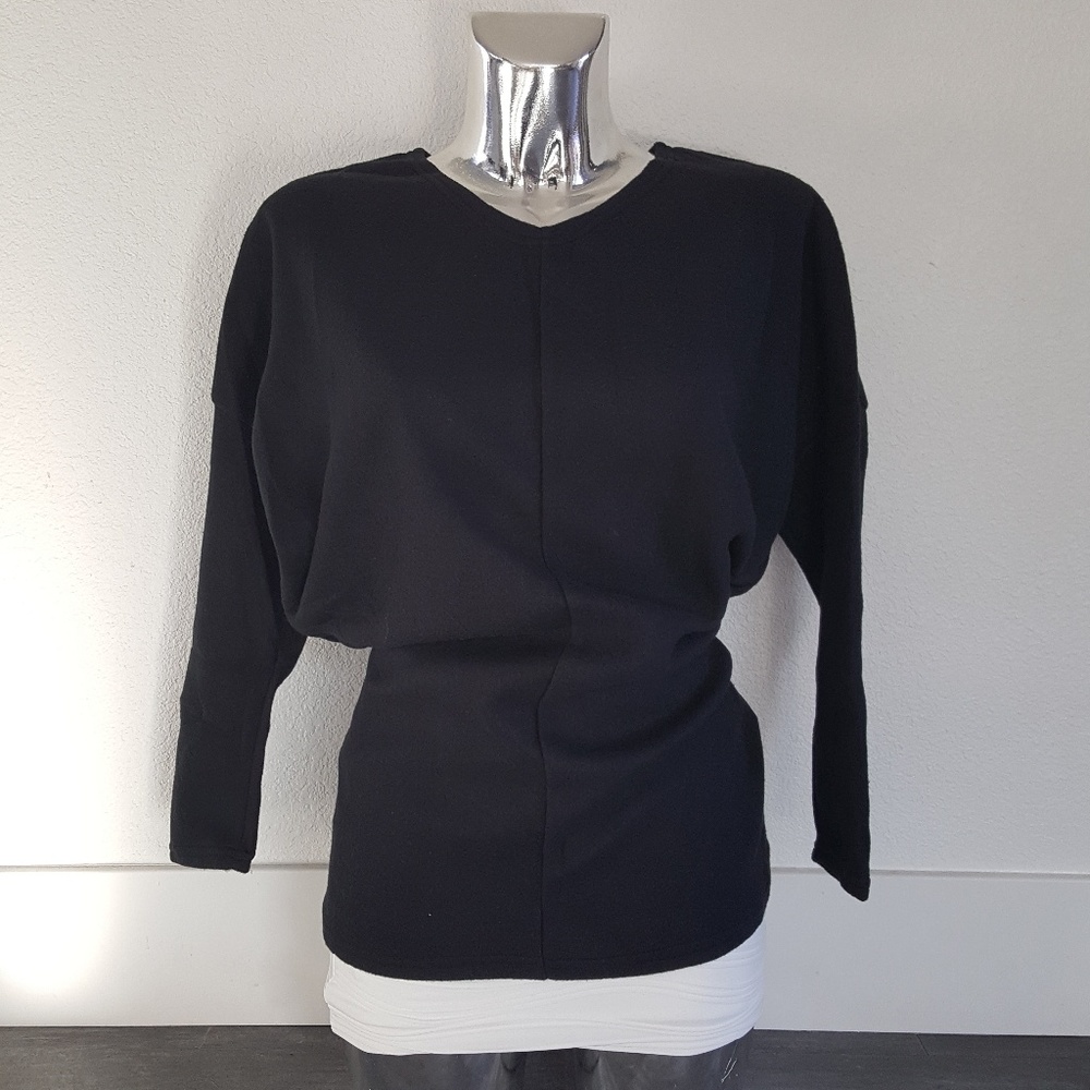 Black Fleece Sweater Vneck Long Sleeve