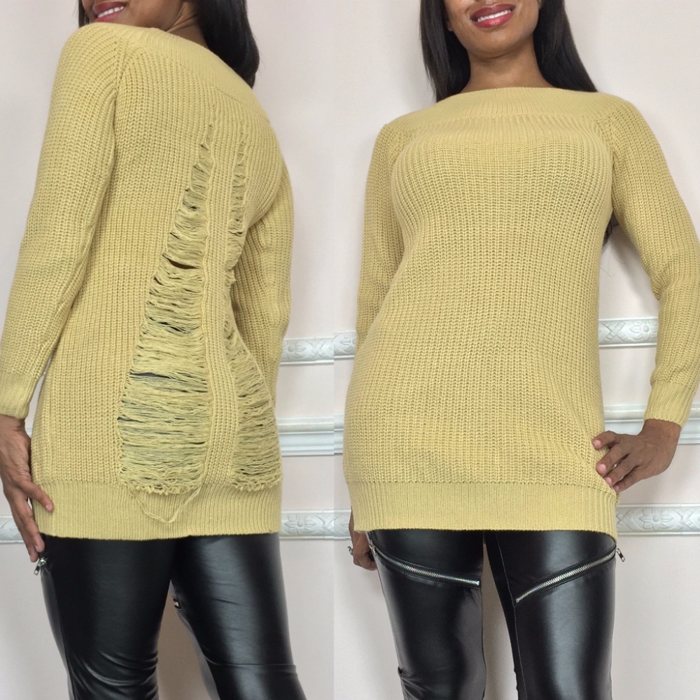 Cute Long Sleeve Sweater with slashed back