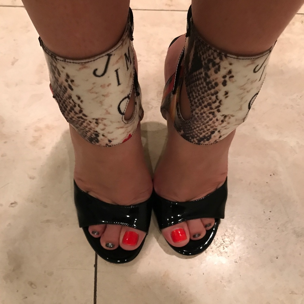 Jimmy Choo black patent leather heel sandals