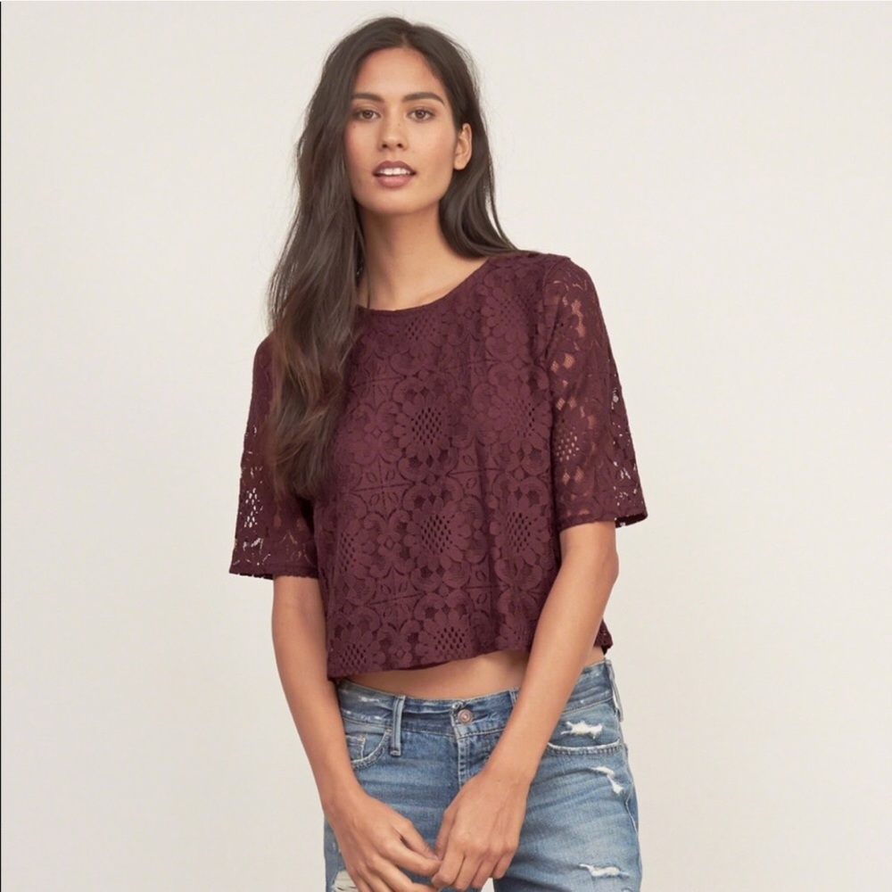 A&F burgundy lace crop top