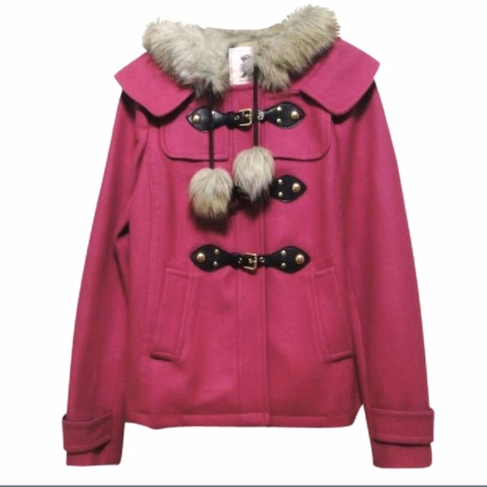 Juicy Couture Wool Duffle Jacket Coat Fuchsia Pink