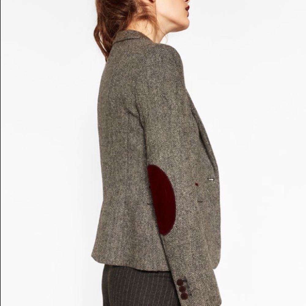 Zara Herringbone Blazer with elbow patches