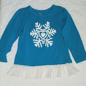 4T Long Sleeve Glitter Snowflake Ruffle Shirt