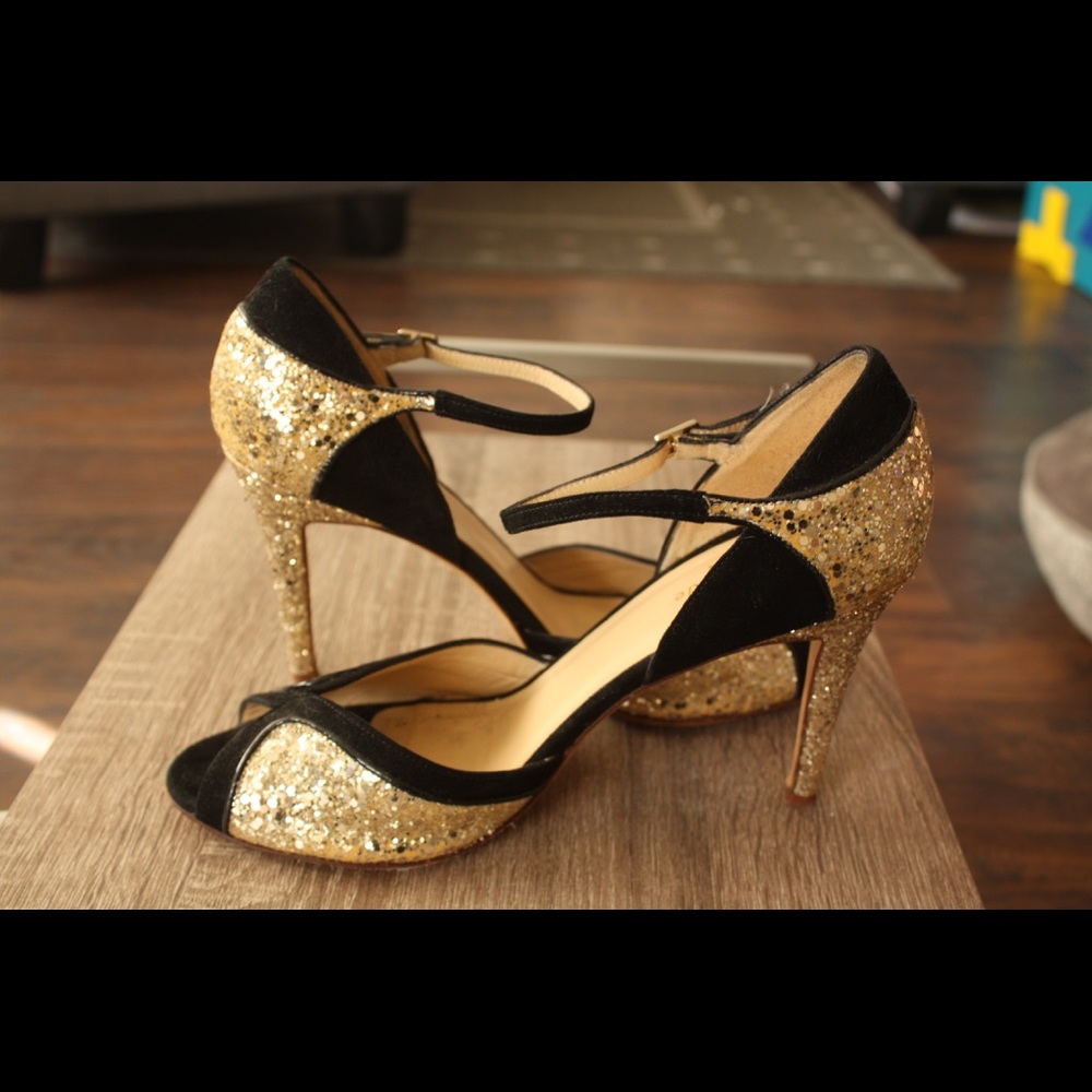 Kate Spade Glitter and Black Suede Stiletto Heels