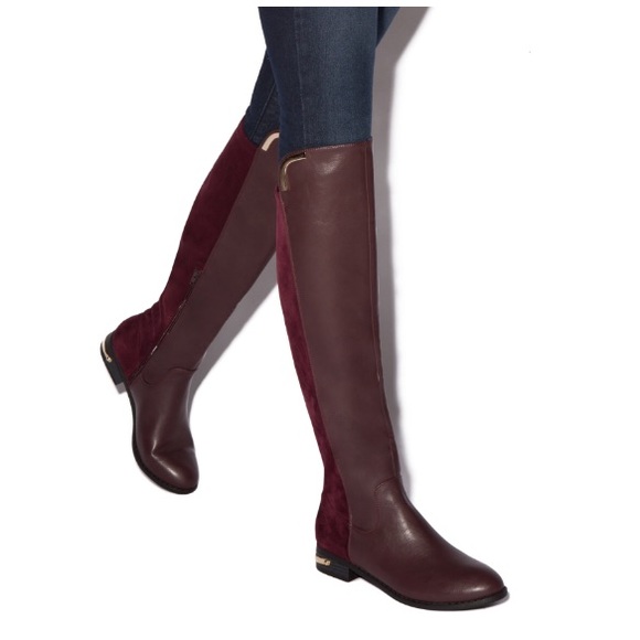 NWT 10 Shoe Dazzle Bordeaux Faux Leather OTK Boots - Picture 4 of 8