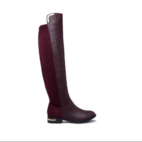 NWT 10 Shoe Dazzle Bordeaux Faux Leather OTK Boots - Picture 3 of 8