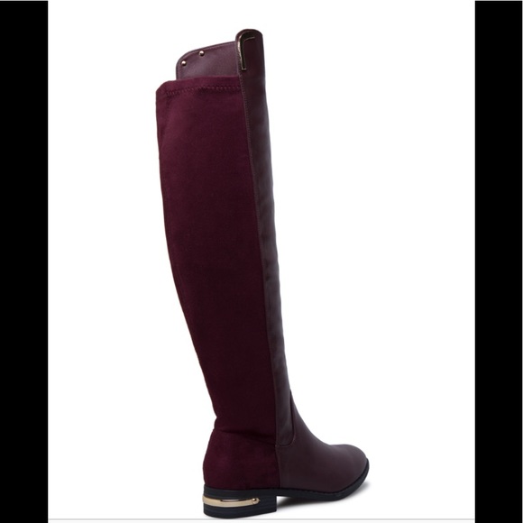 NWT 10 Shoe Dazzle Bordeaux Faux Leather OTK Boots - Picture 2 of 8