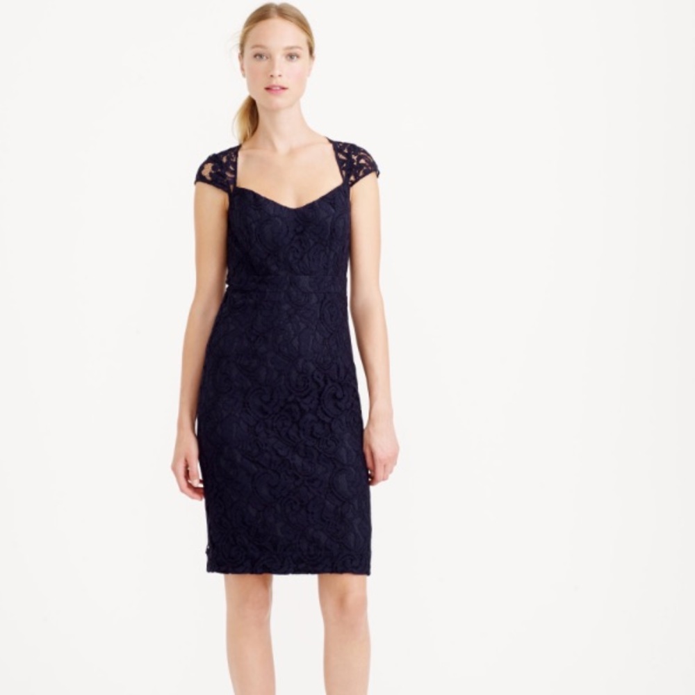 Jcrew Blue Tinsley Dress In Leavers Lace, 10, Navy