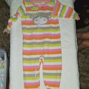 Sz 4T Fleece Striped Monkey Footie Pajamas