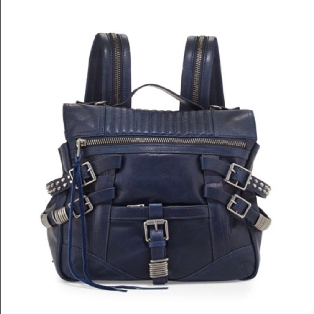 Ash Trix Leather Buckle Backpack in Indigo