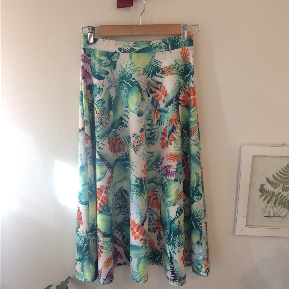 Tropical print fit-and-flare midi skirt