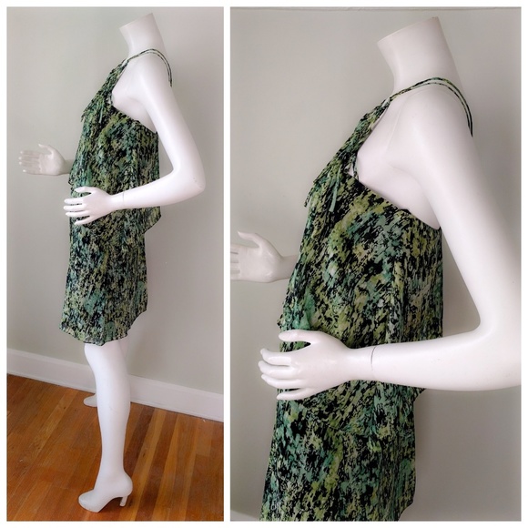 BCBG Kaia GREEN Jungle Print Silk Lattice Dress XS - Picture 4 of 5