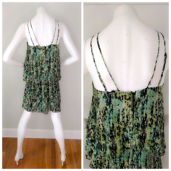 BCBG Kaia GREEN Jungle Print Silk Lattice Dress XS - Picture 5 of 5