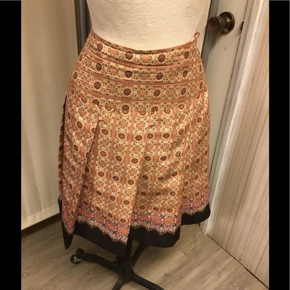 Silk Box Pleat Border Print Skirt-European