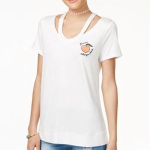 Miss Chievous Peach Emoji White Cutout Tee LG NWT!