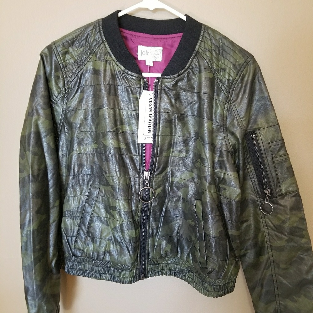 JOLT VEGAN LEATHER Zip Up CAMO Jacket