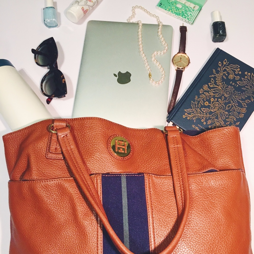 Tommy Hilfiger Brown Leather Tote Bag