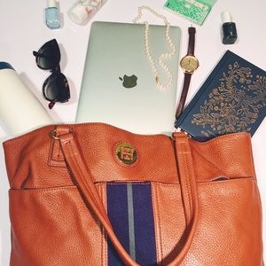 Tommy Hilfiger Brown Leather Tote Bag