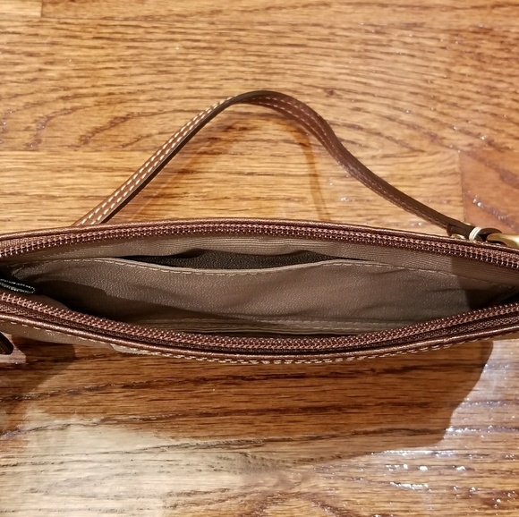 Brown Neutral Patchwork Coach Wristlet - Picture 3 of 3