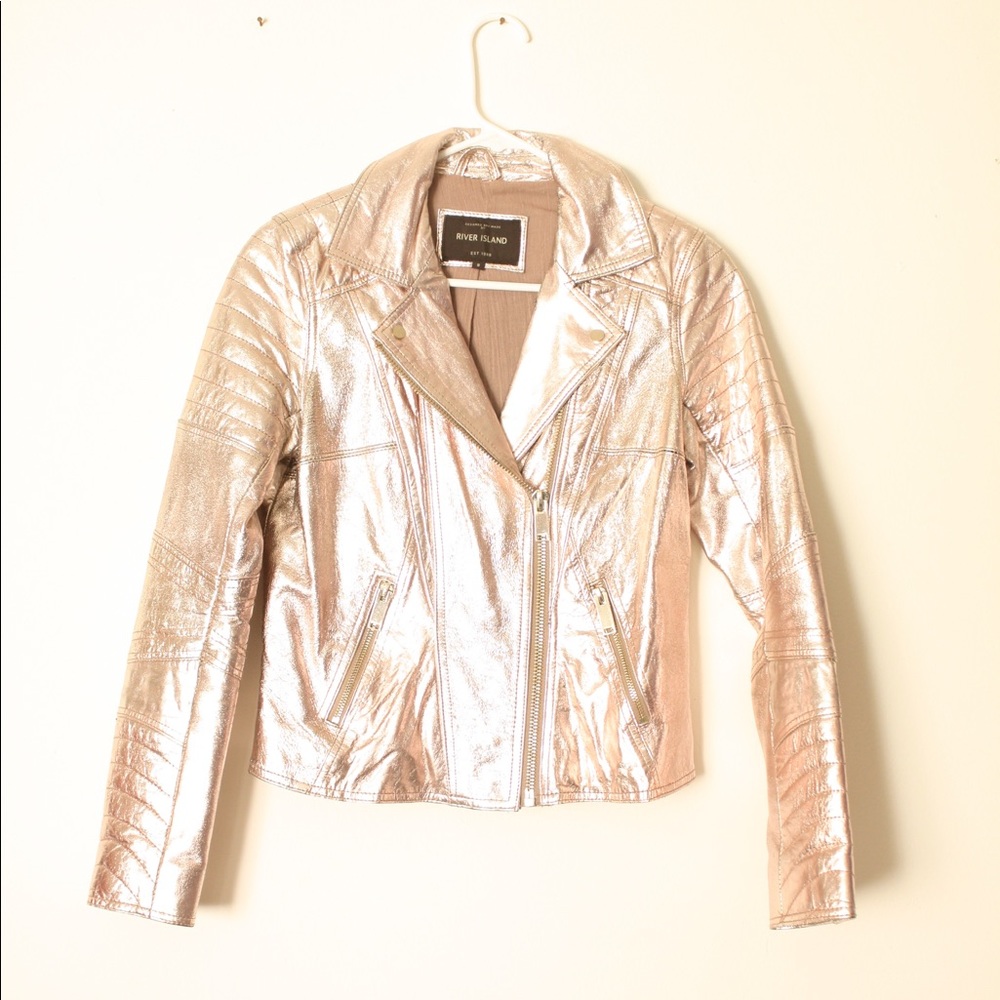 Rose gold metallic River Island Leather Jacket