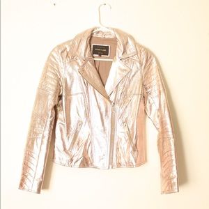 Rose gold metallic River Island Leather Jacket