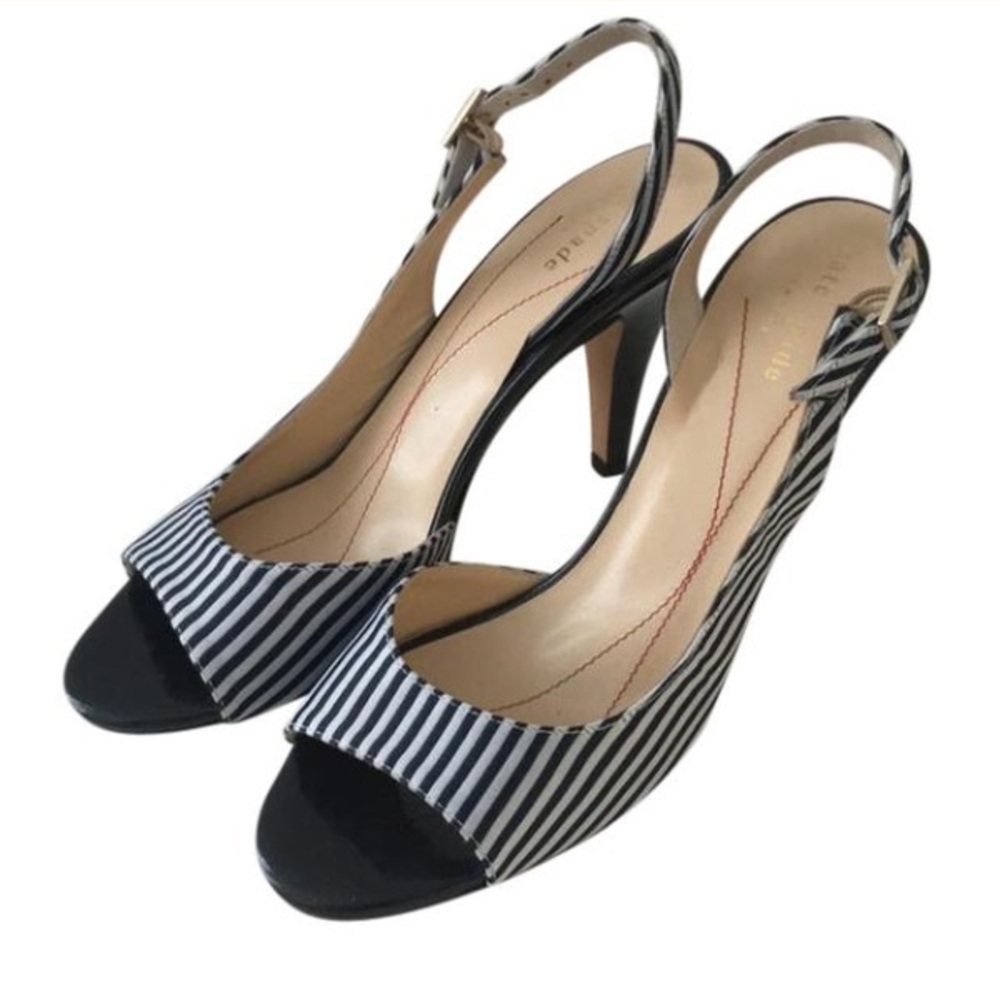 kate spade ny Navy & White stripe peep toe heel