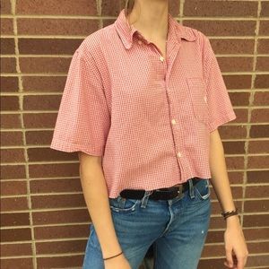vintage cropped button down red gingham shirt