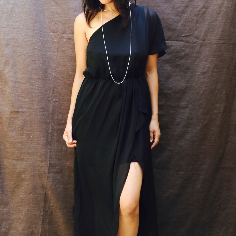 Classic, Midi, One Shoulder, High Slit Dress