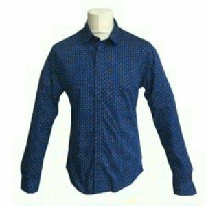 Scotch and Soda Slim Fit Dark Blue Polka Dot Shirt
