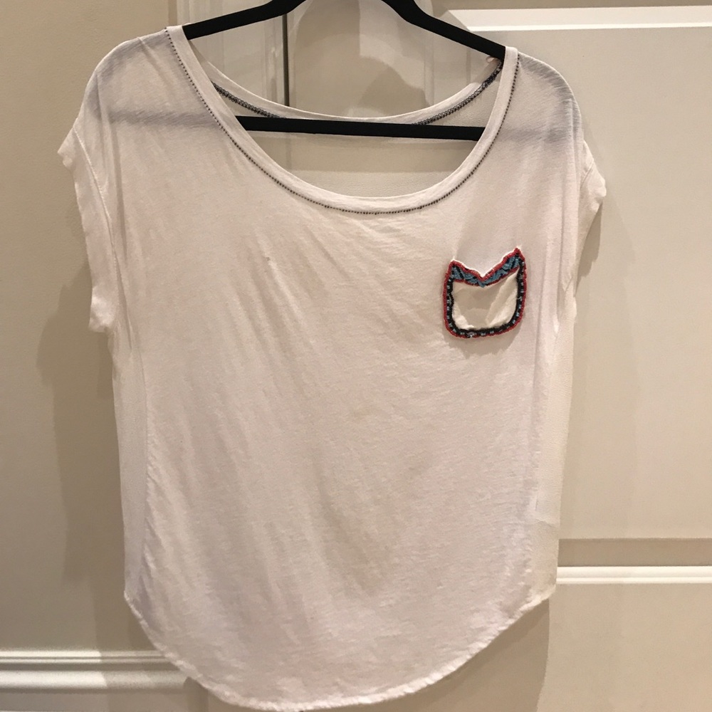 Wide neck beaded pocket tee