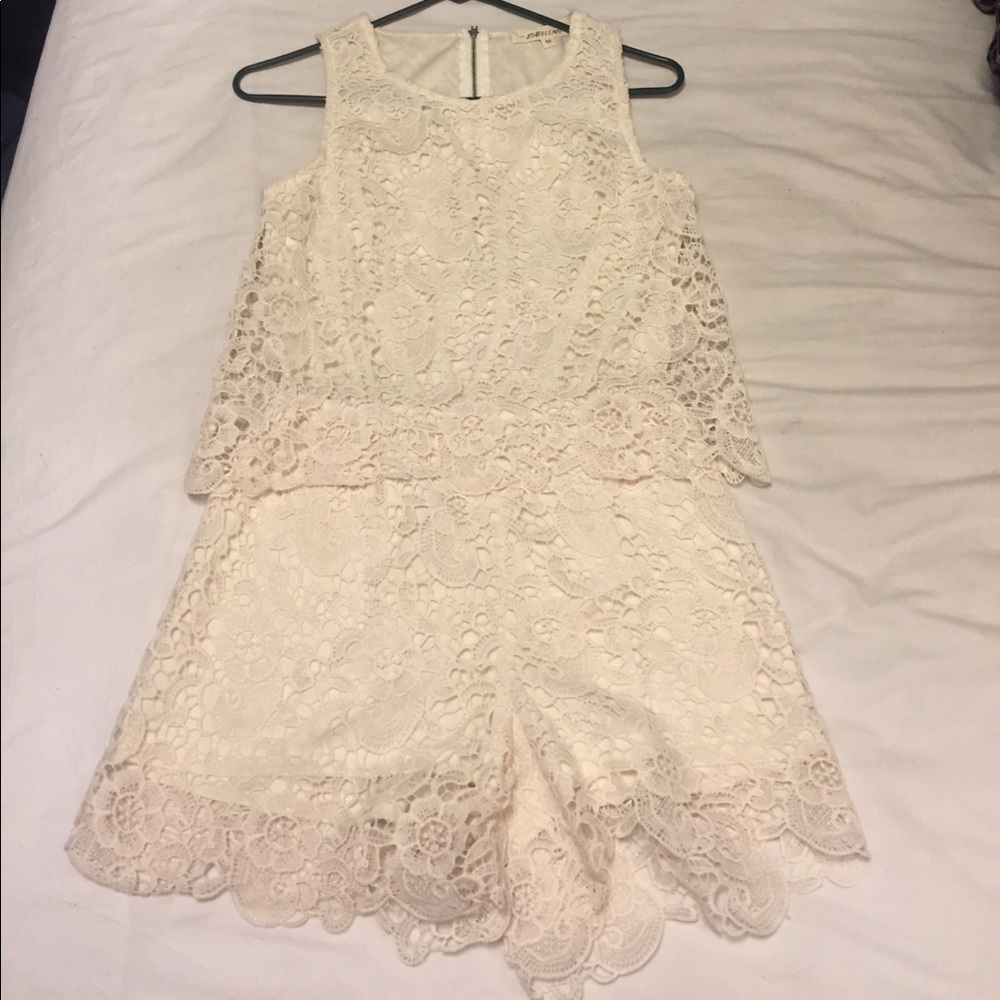 Cream romper with lace overlay