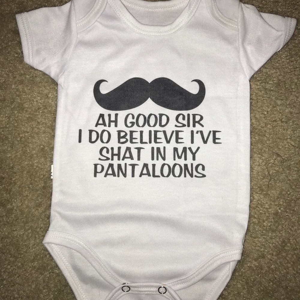 New in Wrapper White Onesie with Humorous Saying!