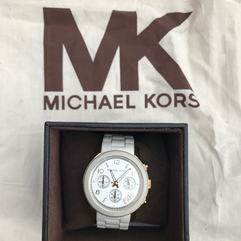 Michael Kors Ivory White Runway Midsize Watch New