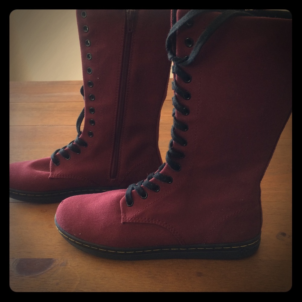 Tall canvas Dr. Martens in oxblood/burgundy color